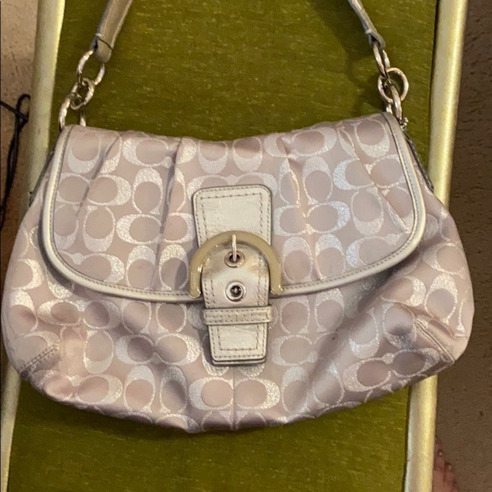Silver coach bag.